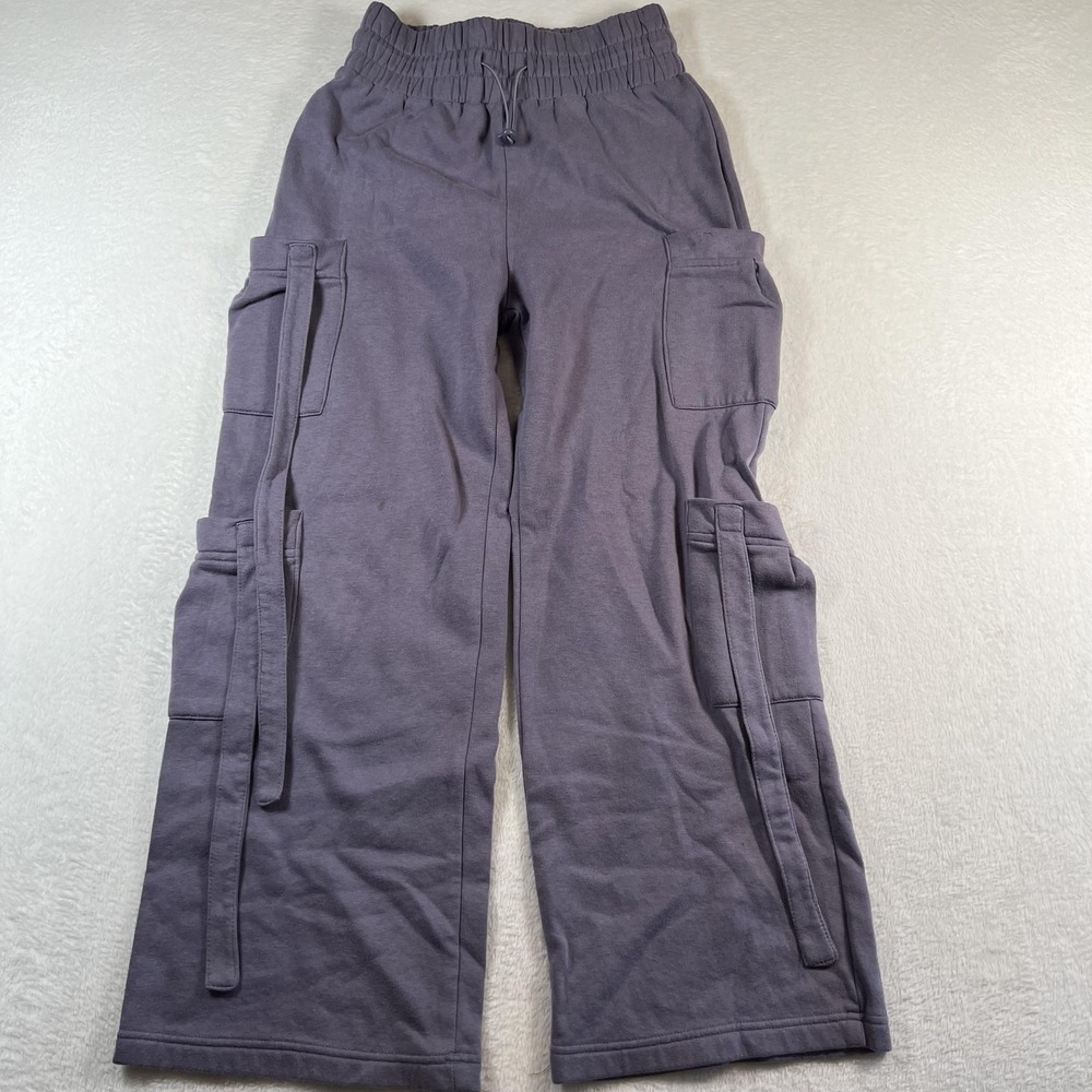Y2K Angel Kiss Sweatpants Womens Medium Purple Fleece Cargo Wide Leg Pockets
